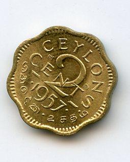 Ceylon 1957 2 Cents Coin