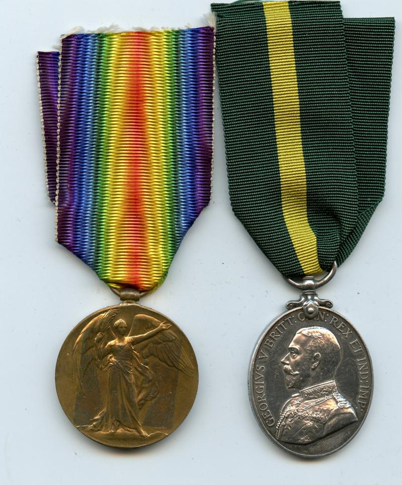 Territorial Force Efficiency Medal & Victory Medal to Sgt & Lieut  Martin Francis Drinkwater, Duke of Lancasters Own Yeomanry