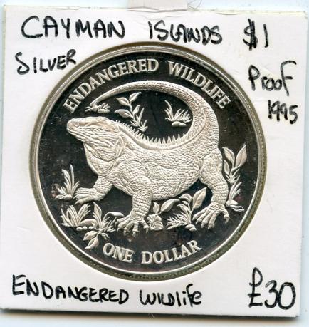 Cayman Islands Silver Proof 1995 One Dollar Coin