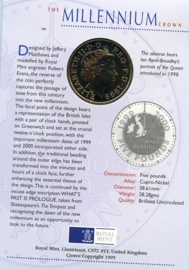 UK 1999  Brilliant Uncirculated £5 Coin Millennium Commemorative
