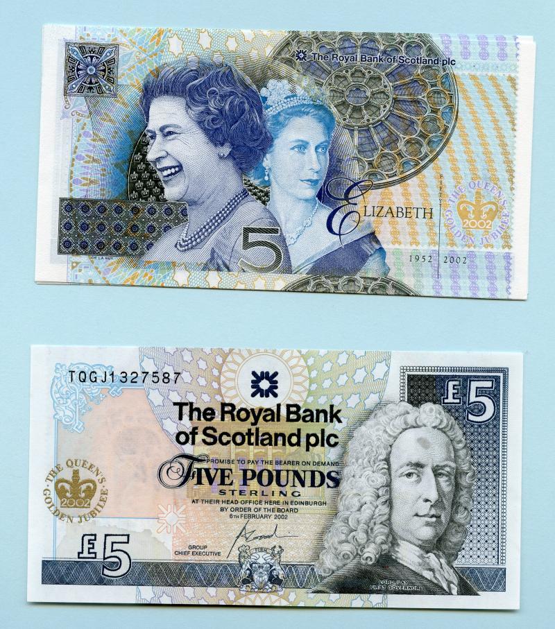 Royal Bank of Scotland £5 Five Pounds Notes Queen's Golden Jubilee Commemorative Dated 6th February 2002