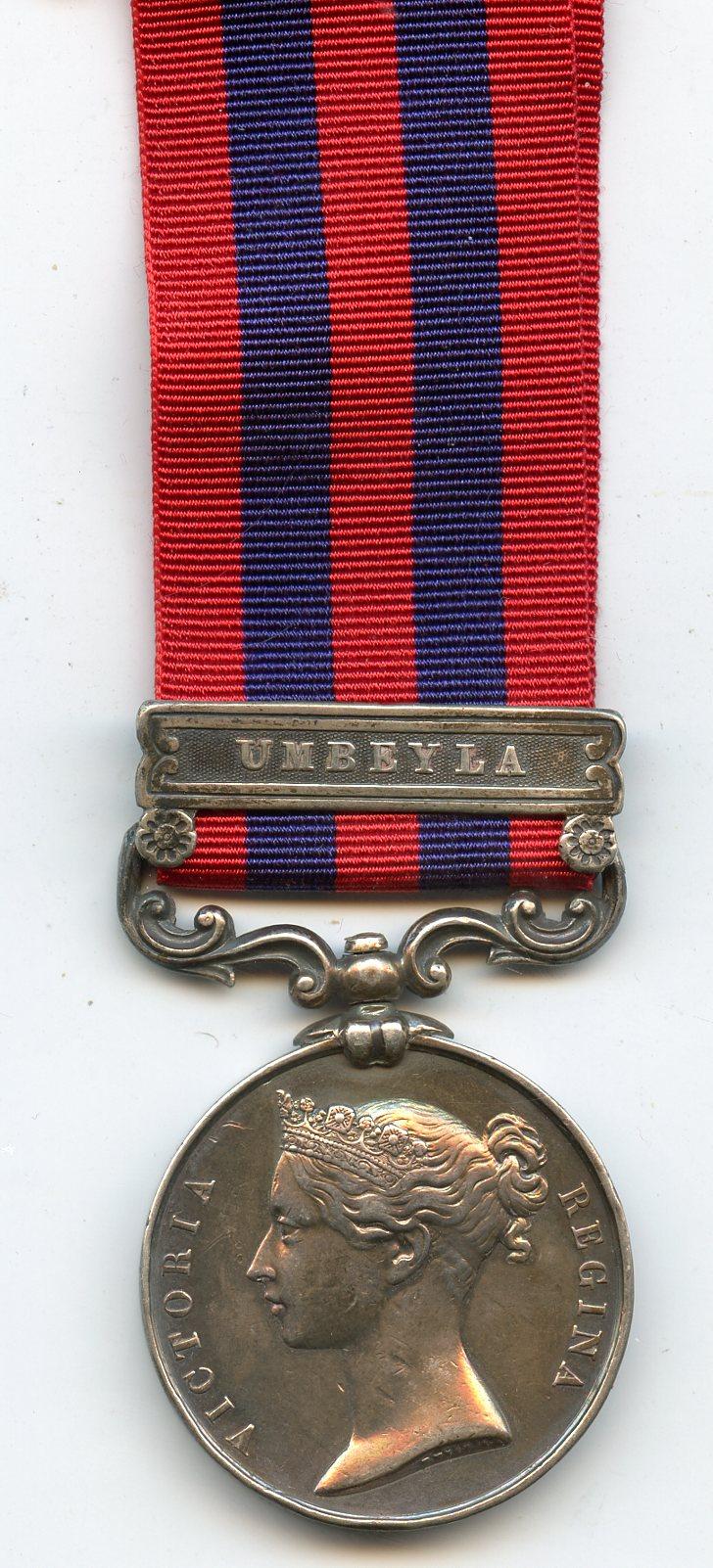 India General Service Medal 1854 Umbeyla To Pte T Botterill, 7th  Royal Fusiliers Regiment