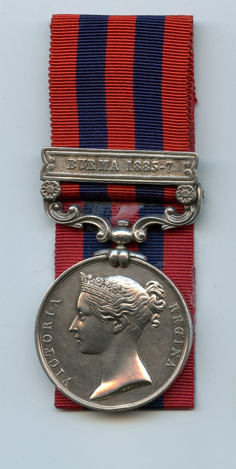 India General Service Medal 1854-95  1 Clasp Burma 1885-7 To Gunner Frederick West, Southern Division Royal Artillery