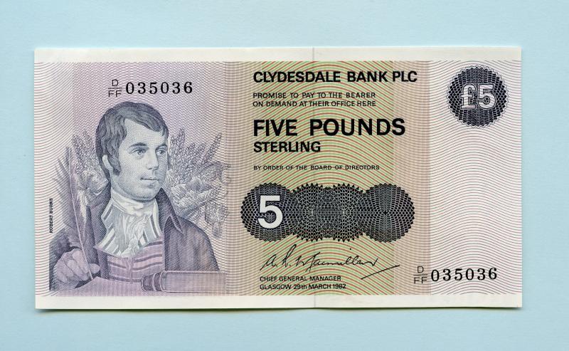 Clydesdale Bank  £5 Five Pounds Note Dated 29th March 1982
