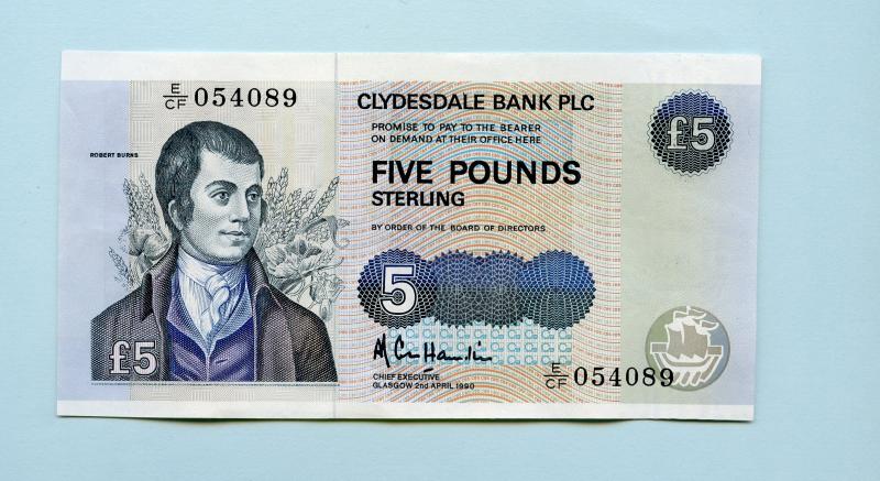 Clydesdale Bank  £5 Five Pounds Note Dated 2nd April 1990