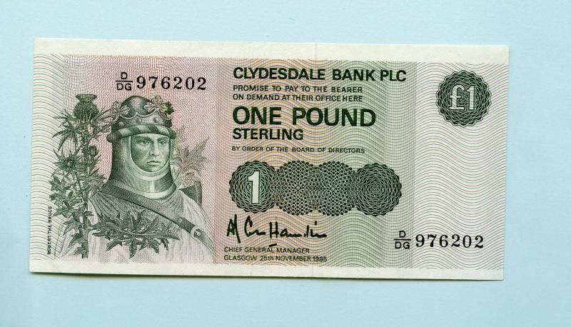 Clydesdale Bank  £1 One Pound Note Dated 25th November 1985