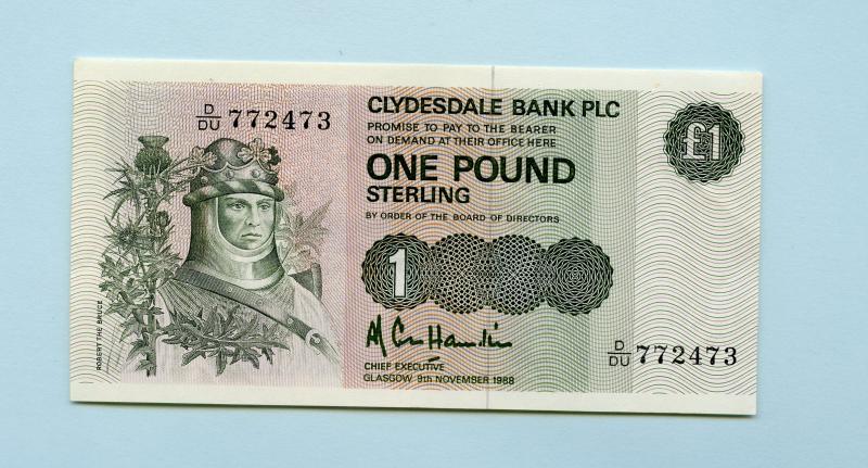 Clydesdale Bank  £1 One Pound Note Dated 18th September 1987