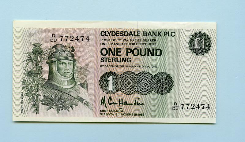 Clydesdale Bank  £1 One Pound Note Dated 18th September 1987