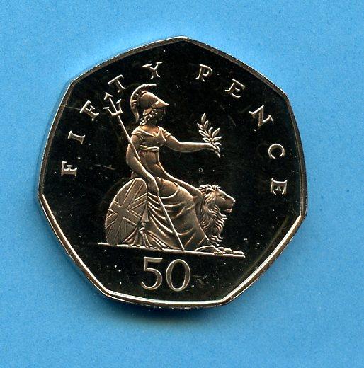 UK 2002 Britannia Obverse  Proof  Decimal 50 Pence Coin