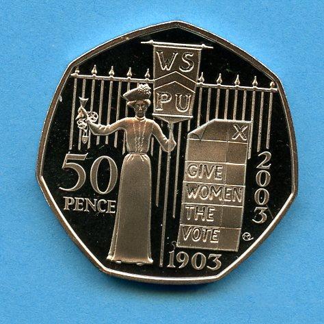 UK 2003 Suffragette Proof Decimal 50 Pence Coin
