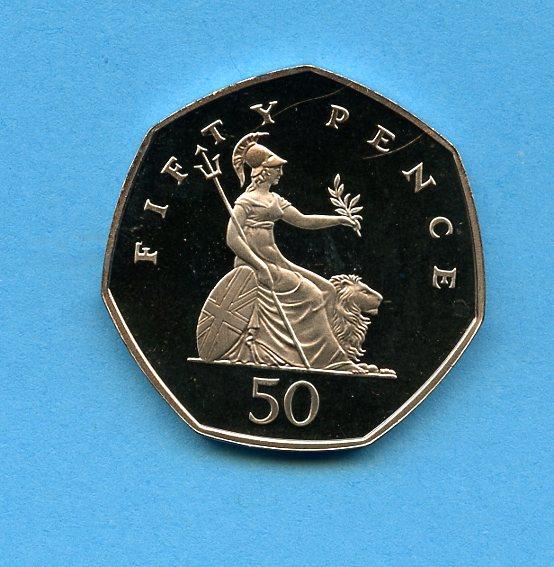 UK 2005 Britannia Obverse  Decimal Proof  50 Pence Coin