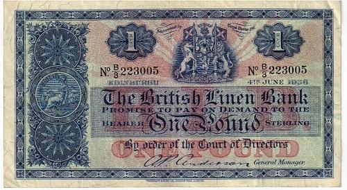 British Linen Bank £1 Banknote 4th June 1956