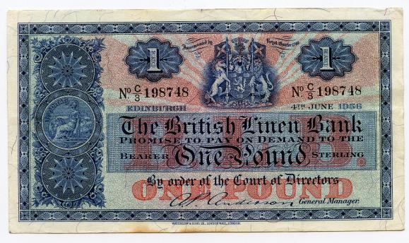 British Linen Bank £1 Banknote 4th June 1956