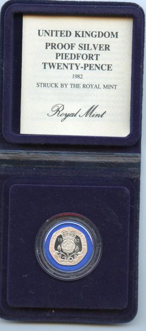 UK 1982 Royal Mint Silver Proof Piedfort 20p Coin