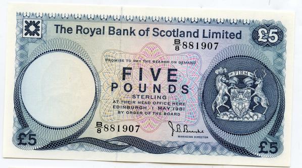 Royal Bank of Scotland £5 Five Pound Note 1st May 1981