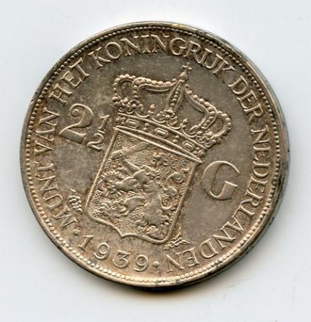 Netherlands 2 1/2 Gulden Coin 1939