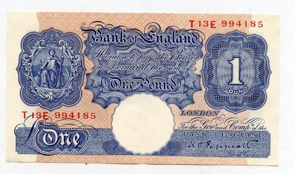Bank of England £1 One Pound Note . March 1940 Prefix T13E