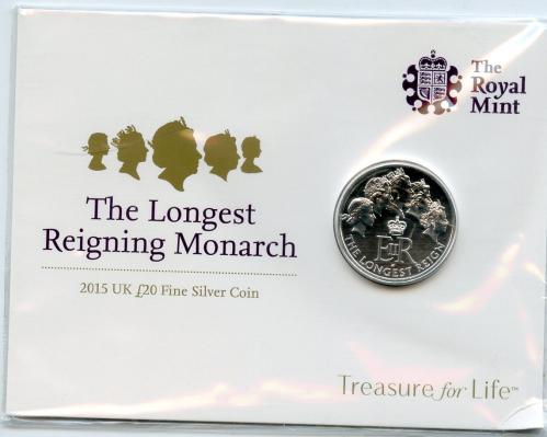 UK 2015 The Longest Reigning Monarch  £20 Uncirculated  Silver Coin