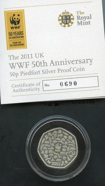 UK 2011 Royal Mint Silver Proof Piedfort  W.W.F. Commemorative 50p Coin