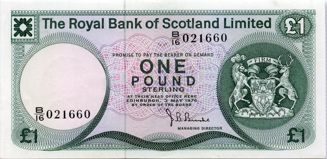Royal Bank of Scotland £1 One Pound Note .Dated 3rd May 1976