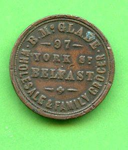 Ireland Belfast Farthing Token Coin McGlade of York Street Belfast