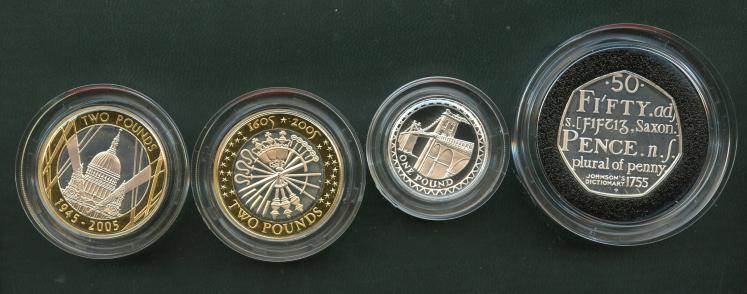 UK 2005 Silver Proof Piedfort 4 Coin Collection