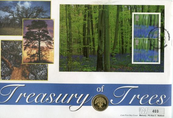 UK  1992 Uncirculated English Oak £1 Coin With First Day  Stamp Cover