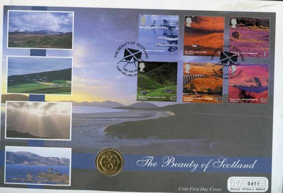 UK 1994  Scottish Lion  Uncirculated £1 Coin With First Day  Stamp Cover