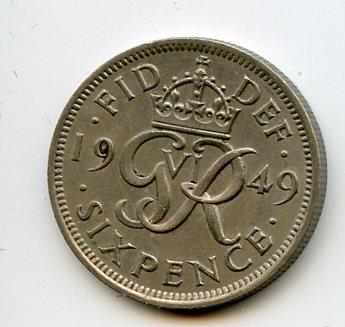 U.K. 1949 Sixpence Coin