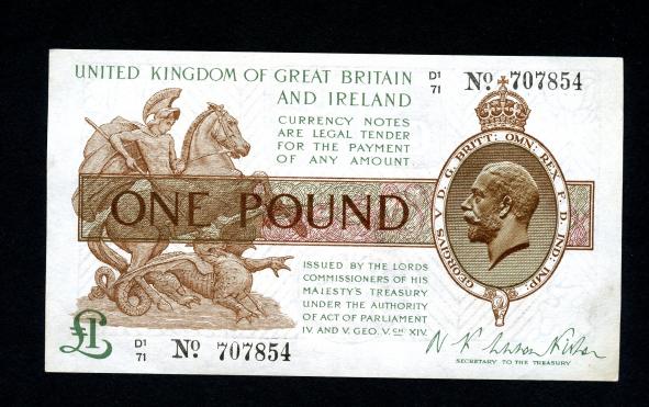 Bank of England £1 One Pound Note Fisher February 1923