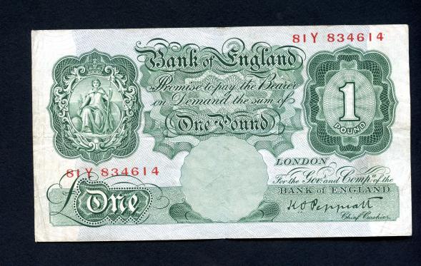 Bank of England £1 One Pound Note  October 1934