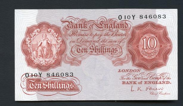 Bank of England Ten Shillings Note  November 1955