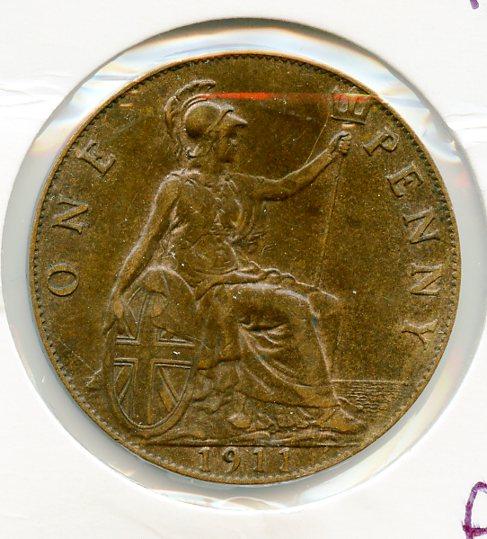 UK  1911 George V One Penny Coin