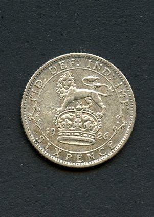 U.K. 1926  George V Sixpence Coin