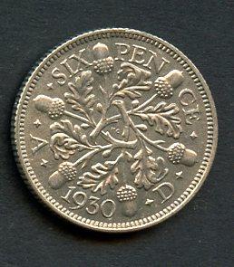 U.K. 1930  George V Sixpence Coin