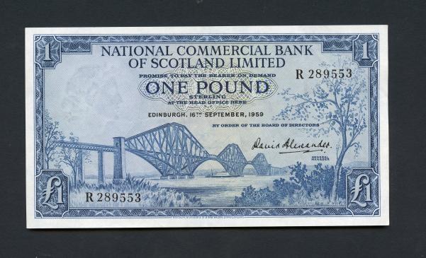 National Commercial Bank of Scotland £1 Banknote Dated 16th September 1959