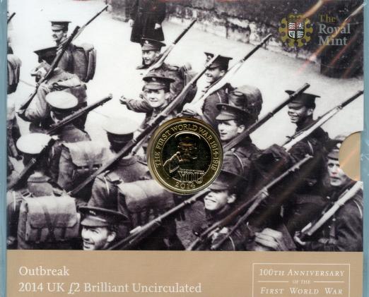 UK 2014  Brilliant Uncirculated Royal Mint £2 Coin  Outbreak Of 1st World War