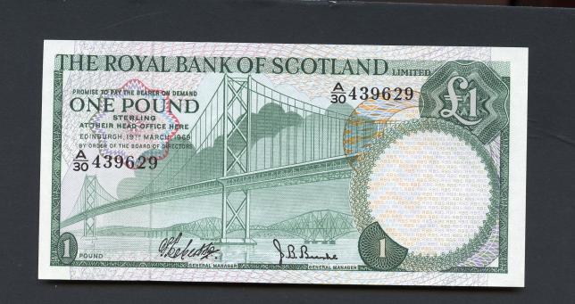 Royal Bank of Scotland £1 One Pound Note  Dated 19th March 1969