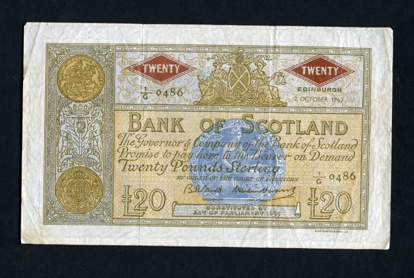 Bank of Scotland £20 Twenty Pounds Note Dated 2nd October 1963