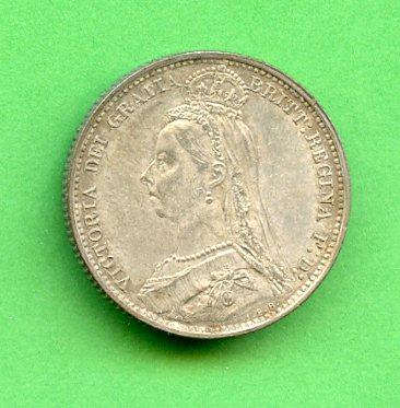 Queen Victoria Jubilee Head Wreath Reverse UK  Sixpence Coin Dated 1887