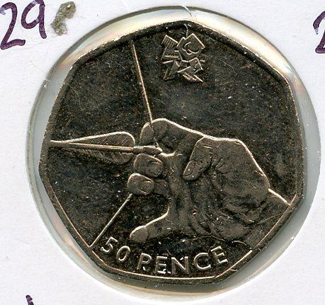 UK 2012 Olympics  2/29 Archery Decimal 50 Pence Coin