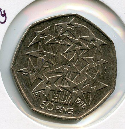 UK   European Union Anniversary Decimal 50 Pence Coin  Dated 1998