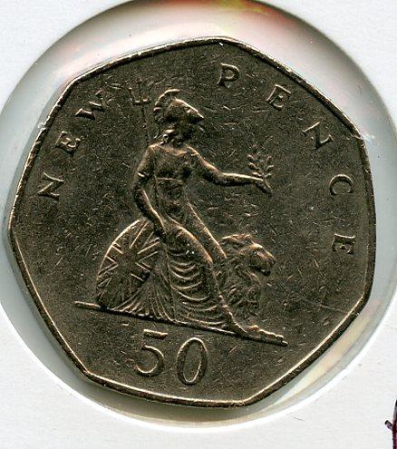 UK   Britannia Obverse Decimal 50 Pence Coin  Dated 1980