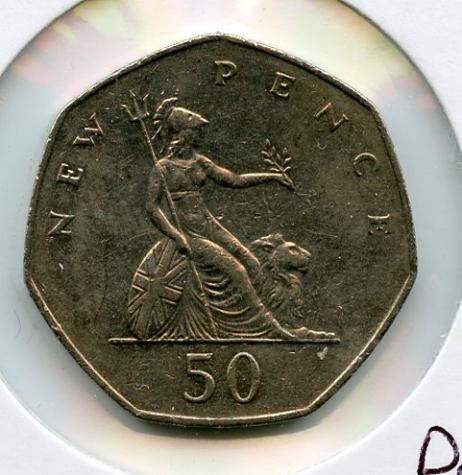 UK   Britannia Obverse Decimal 50 Pence Coin  Dated 1979