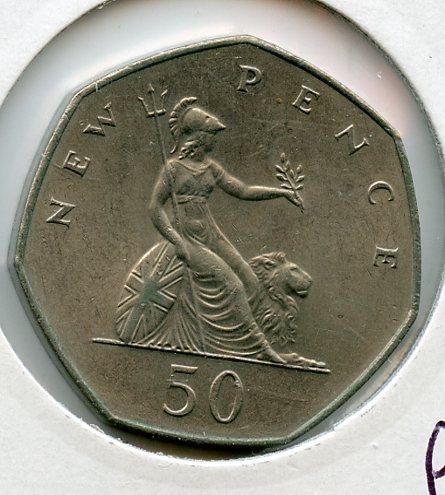 UK   Britannia Obverse Decimal 50 Pence Coin  Dated 1977