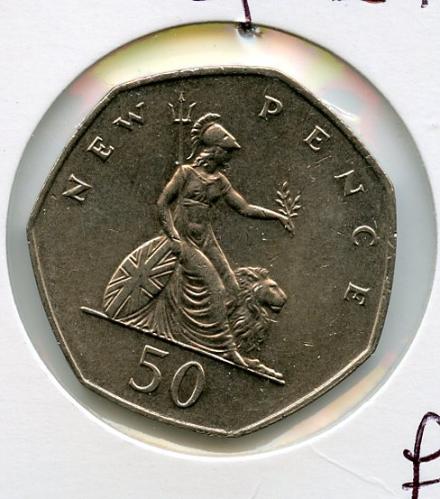 UK  Britannia Obverse  Decimal 50 Pence Coin  Dated 1976