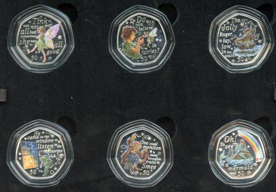 Isle of Man. 90th anniversary Peter Pan Silver Proof 50 Pence Collection Dated 2000