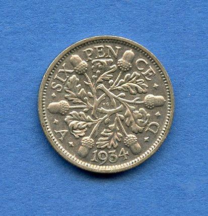 UK George V  Sixpence Coin Dated 1934