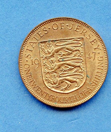Jersey 1/24th of a Shilling Coin Dated 1947