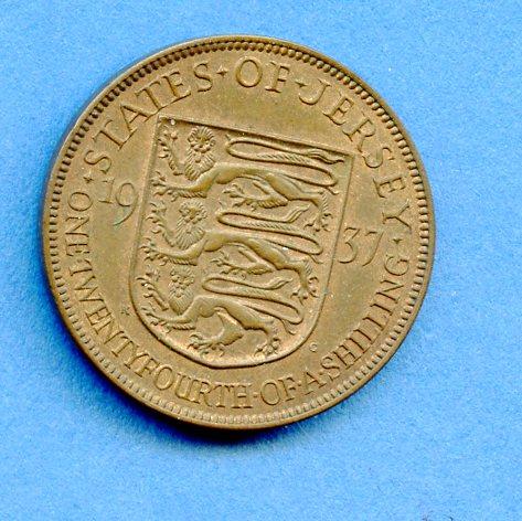 Jersey 1/24th of a Shilling Coin Dated 1937